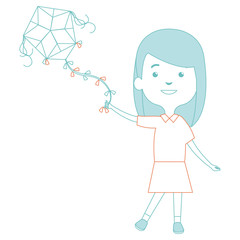 cute and little girl flying a kite vector illustration design