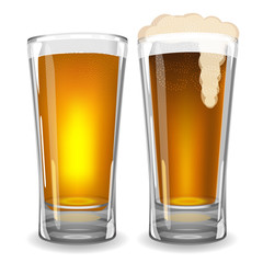 Two full beer mug with foam. Vector illustration made with mesh and gradients. For St. Patrick's day, Octoberfest and other design