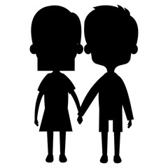 cute and little kids couple silhouette vector illustration design