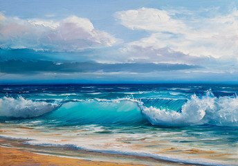 Obraz premium Obraz olejny morza na płótnie.