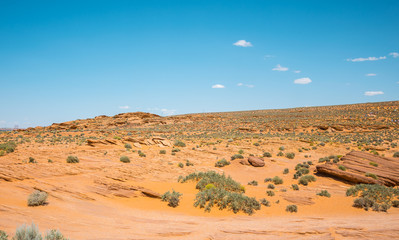 Stony yellow desert of Arizona. erosion of sandstone. Southwestern United States