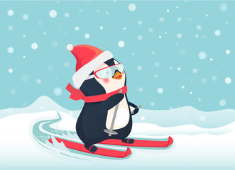 penguin on skis