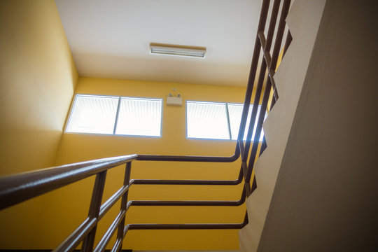 Empty Orange Room With Stair, Copy Space