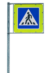 Pedestrian crossing sign close up isolated