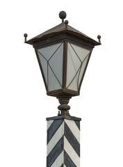 Fototapeta na wymiar isolated ancient street lamp close up on white background