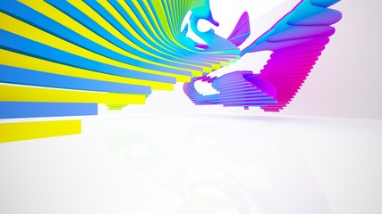 Abstract white and colored gradient parametric interiorwith window. 3D illustration and rendering.