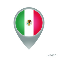 Map pointer with flag of Mexico. Gray abstract map icon. Vector Illustration.