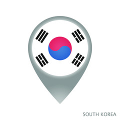 Map pointer with flag of South Korea. Gray abstract map icon. Vector Illustration.