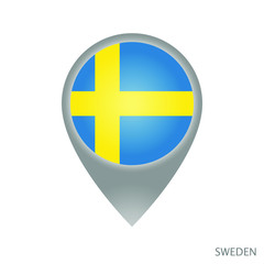 Map pointer with flag of Sweden. Gray abstract map icon. Vector Illustration.