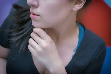 A young girl in the workplace. Working process. Decorator.