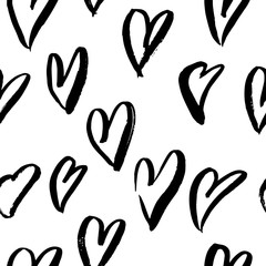 Vector seamless pattern with grunge hearts. Happy Valentines Day background. Vector illustration.