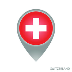 Map pointer with flag of Switzerland. Gray abstract map icon. Vector Illustration.