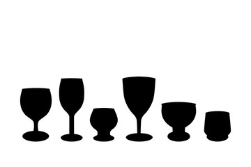 A collection of wine and liquor glasses silhouettes, vector illustration.