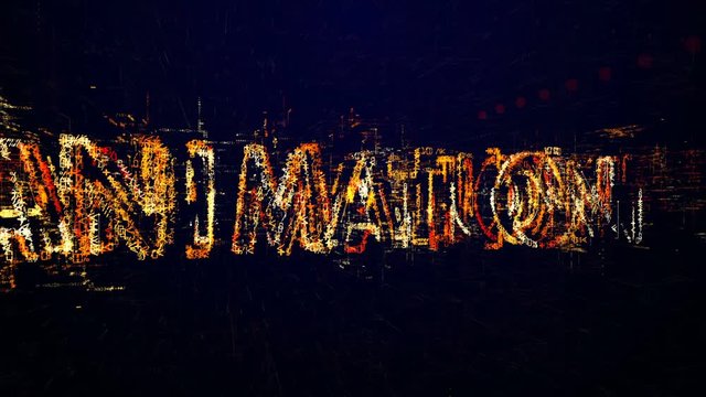 Animation. Intro before starting or in pause. Tech header made up of small numbers and symbols. Show animation
