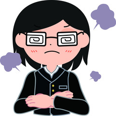 眼鏡をかけた学生　オタク風　怒る