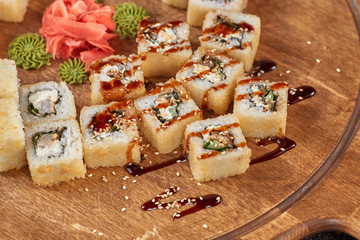 Big set of japanese food sushi maki rolls