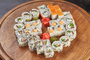 Big set of japanese food sushi maki rolls