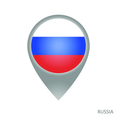 Map pointer with flag of Russia. Gray abstract map icon. Vector Illustration.