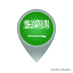 Map pointer with flag of Saudi Arabia. Gray abstract map icon. Vector Illustration.