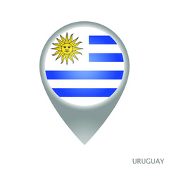Map pointer with flag of Uruguay. Gray abstract map icon. Vector Illustration.