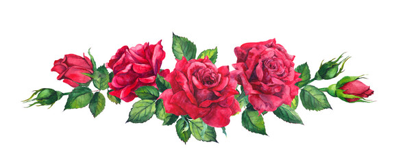 Naklejka premium Bukiet czerwonych róż. Na białym tle akwarela ilustracja