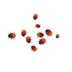 Delicate background with ladybugs. Trendy template for a postcard, stamp, banner or poster. Cute Ladybugs on a white background. Vector