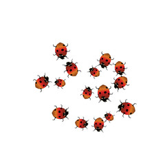 Delicate background with ladybugs. Trendy template for a postcard, stamp, banner or poster. Cute Ladybugs on a white background. Vector