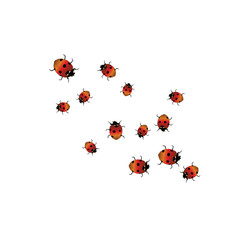 Delicate background with ladybugs. Trendy template for a postcard, stamp, banner or poster. Cute Ladybugs on a white background. Vector