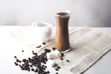Hot coffee in glass and milk, Arabica coffee