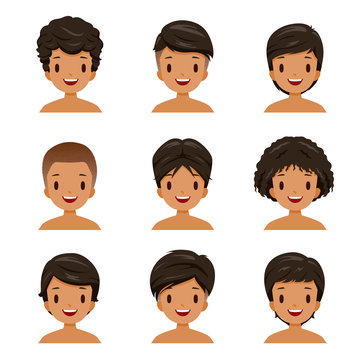 Tanned Skin Man With Different Hairstyles Set, Facial, Skin, Treatment, Beauty, Cosmetic, Makeup, Healthy, Lifestyle