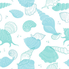 Shell graphic blue color seamless pattern background sketch illustration vector