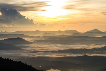 beautiful sunrise view from the top of the hill in Borneo