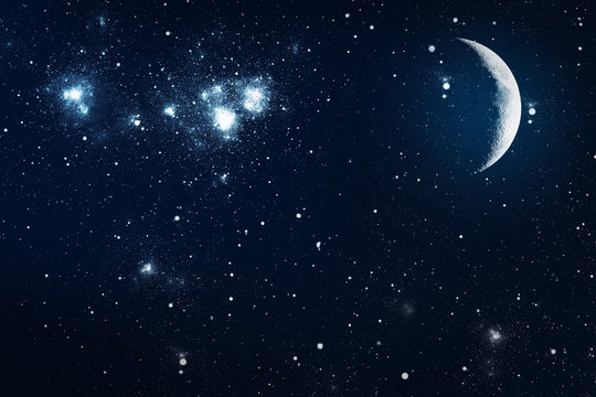 background night sky with stars and moon. Elements of this image furnished by NASA