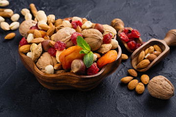 Obraz na płótnie Canvas Assortment of dry fruits and nuts