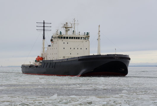 Icebreaker Ship On The Ice In The Sea