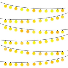 Obraz premium Garland with yellow light bulbs on a white background. Vector illustration. 