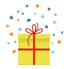 Beautiful cardboard and paper gift box with lid and ribbon. Vector illustration
