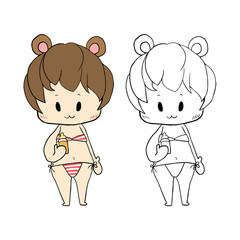 Cute Girl in Swimsuit - Baby. Vector Illustration.