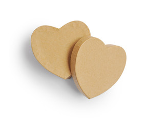 Wrapped vintage heart kraft gift box, isolated clipping mask on white background, top view, illustration for valentine's day or wedding