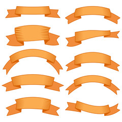 Set of ten orange ribbons and banners for web design. Great design element isolated on white background. Vector illustration.
