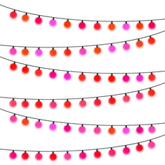 Garland with red light bulbs on a white background. Vector illustration.
