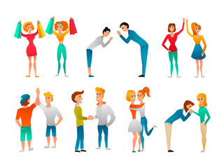 Greeting Gestures Flat Characters Set