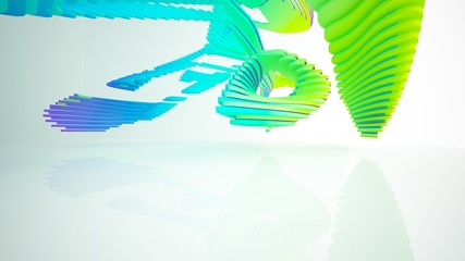 Abstract white and colored gradient parametric interiorwith window. 3D illustration and rendering.