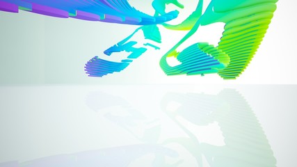 Abstract white and colored gradient parametric interiorwith window. 3D illustration and rendering.