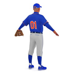 Baseball player on white. Rear view. 3D illustration