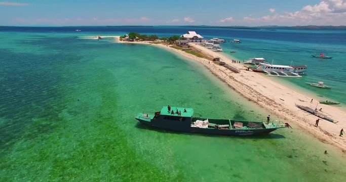 Flight over the island. Pandanon island.