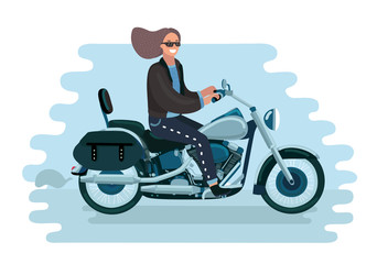 Fototapeta na wymiar Vector illustration of pretty woman rides a bike