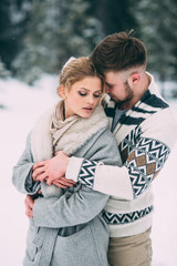 Photo of happy man and woman outdoor in winter