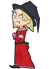 Skeptic wizard boy/ Illustration cartoon wizard boy with arms crossed 