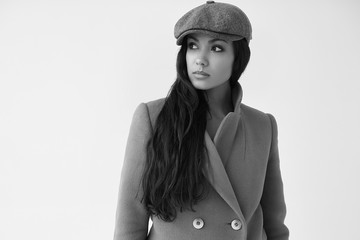 Beautiful glamor brunette woman wearing coat